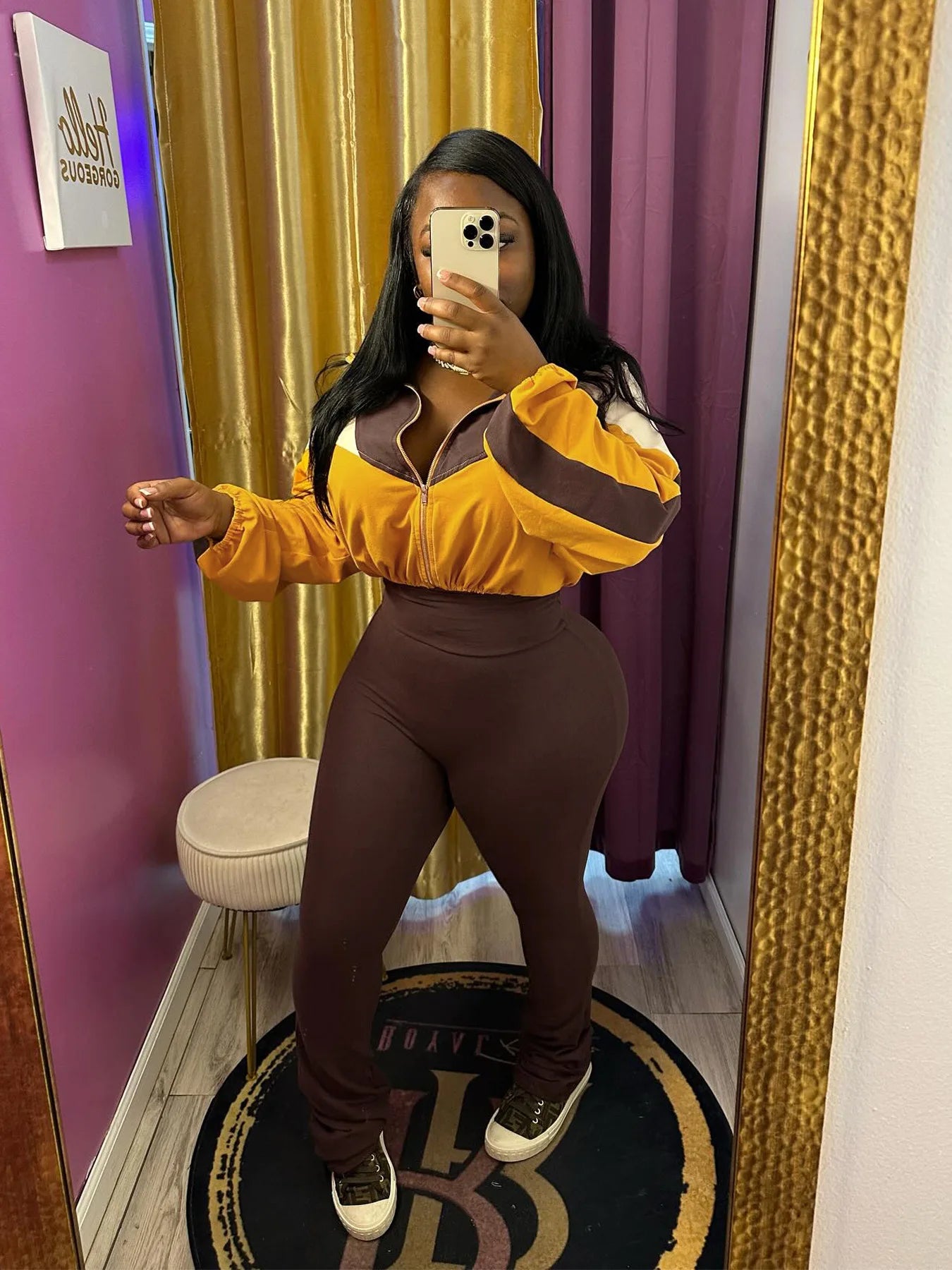 FAGADOER Color Block Street 2 Piece Set Outfit Casual Zip Drawstring Crop Top + High Waist Flare Pants Suit Autumn New Activwear