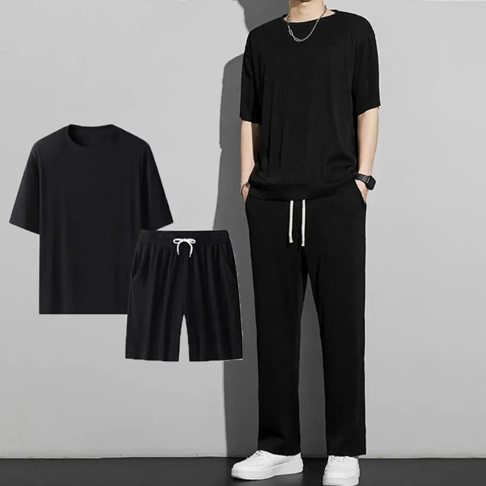 1 Set New Men Summer T-shirt Pants Sports Set men's fitness pants shirt running yoga Fashionable Casual Sports Trousers