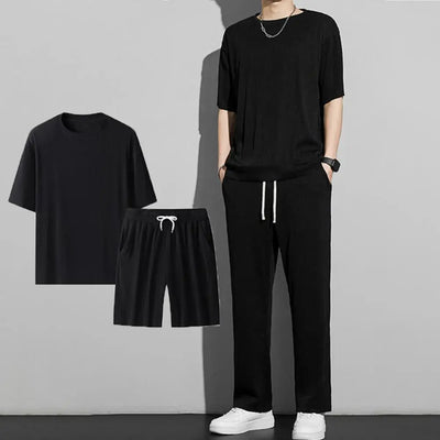 1 Set New Men Summer T-shirt Pants Sports Set men's fitness pants shirt running yoga Fashionable Casual Sports Trousers