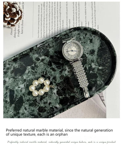 Luxury Green Marble Oval Tray: Bathroom Organizer & Fruit Serving Platter, Waterproof Stone Decor for Hotel Spa Home Kitchen