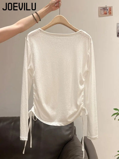 2025 New Summer Women's Light Blue Cooling Sun Protection Top Shirring Detail Loose Sheer Thin Blouse Y2k Korean Fashion Clothes