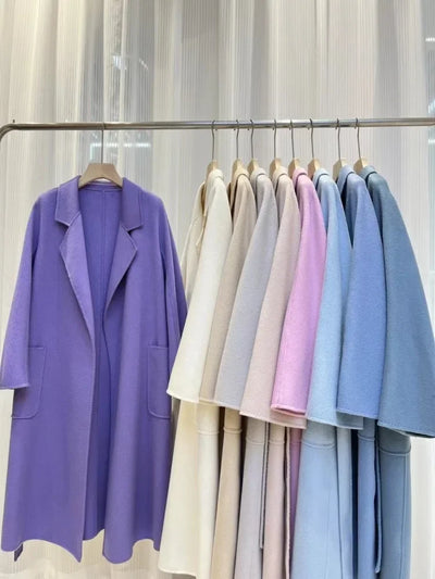 2024 Winter Jacket Women Water Wave Pattern Cashmere Coat Long High-end Double-sided Wool Blends Luxury Outerwear Streetwear