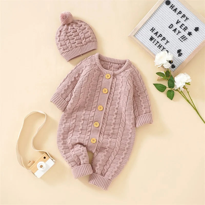Ma&Baby 0-18M Warm Baby Clothing Knit Romper Newborn Infant Toddler Boy Girl Long Sleeve Jumpsuit + Hat Fall Spring Outfits