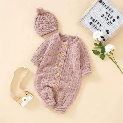 Ma&Baby 0-18M Warm Baby Clothing Knit Romper Newborn Infant Toddler Boy Girl Long Sleeve Jumpsuit + Hat Fall Spring Outfits