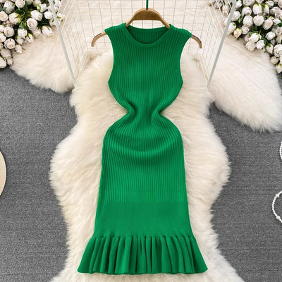Chic Fashion Sexy Package Hipps Knitted Mini Dress Women Summer Elegant Ruffled Bodycon Dress Lady Streetwear Outfits