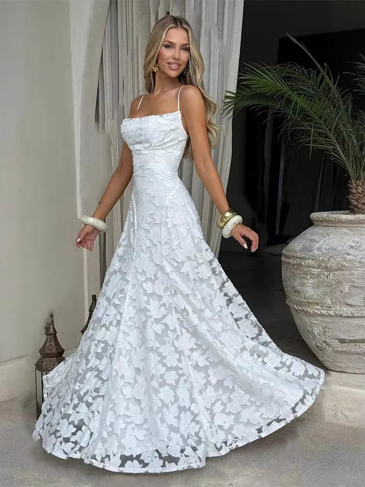 JULISSA MO Sexy Backless Chiffon Bandage Women Maxi Dress Spaghetti Strap Floral Dress Summer Skinny Elegant Party Evening Dress