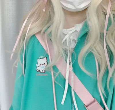 2025 Harajuku Cat Ear Kawaii Zip Up Hoodies Women Japanese Style Cute Hooded Jacket Oversized Sweet Lolita Girly Sweatshirts
