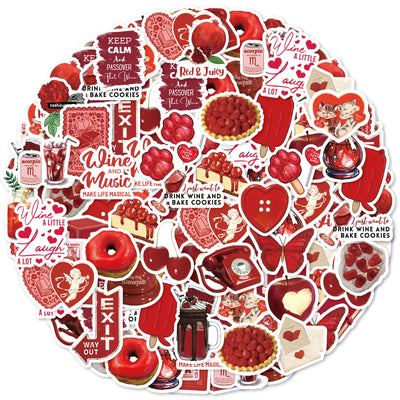 30pcs Rose, Cherry Red Graffiti Stickers Decorated Notebook Water Cup Suitcase Guitar Classic Toy Scrapbook Waterproof PVC Decal