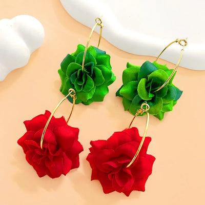 Exaggerated Hoop Earrings Red Green Flower Drop Women Girls Gifts Fashion Jewelry Accessories Hot Sale Party Gift 2025 New Style