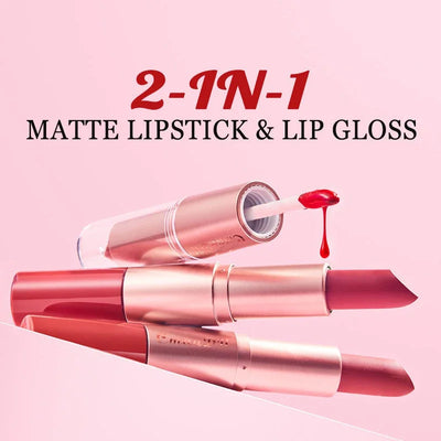 2 In 1 Double-ended Lipstick Lip Liner Pen Matte Pigment Non-stick Cup Skin Color 24H Lasting Waterproof Makeup Beauty Cosmetics