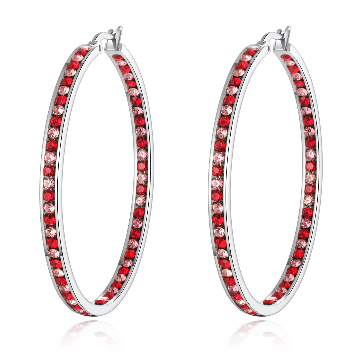 CiNily Hoop Earrings Silver Plated Mult-colors CZ Crystal Stone Stainless Steel Big Round Punk Earring for Women Summer Jewerly