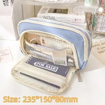 3Layer 6 Pockets Large Capacity Schoolbag shape Pencil Case Pencil Bag Aesthetic Stationery Holder Bag Girls Zipper Pencil Pouch