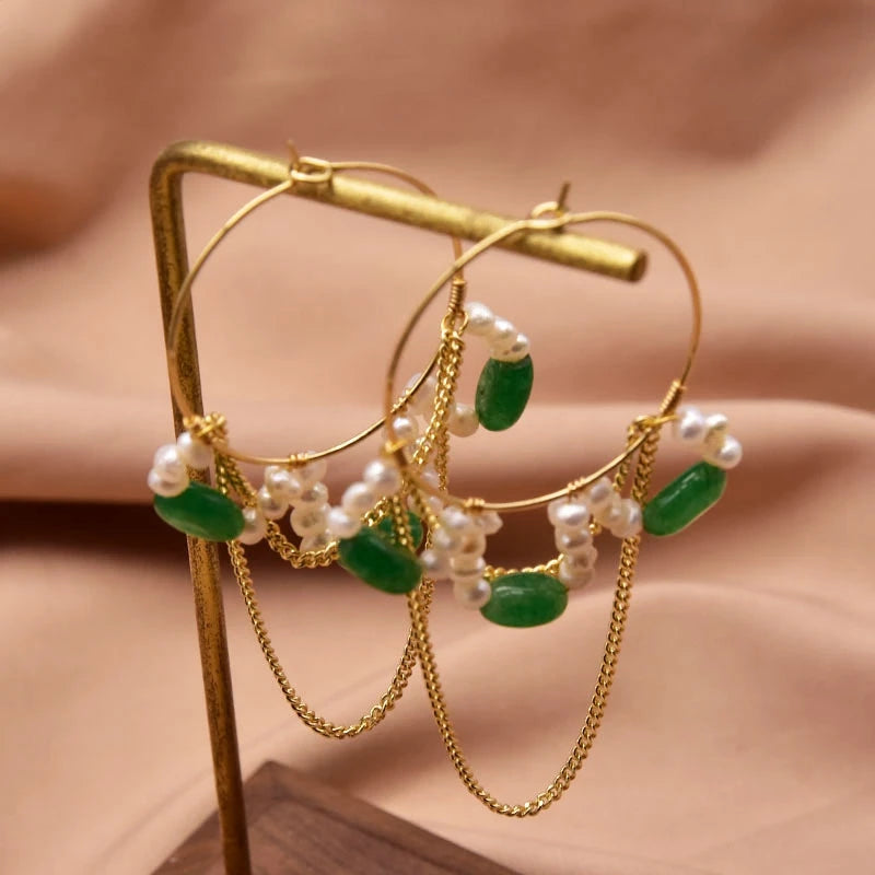 925 Sterling Silver Colorful Tassel Fresh Water Pearl Hoop Earrings Original Design Handmade Womans Luxe Jewelry GE0904
