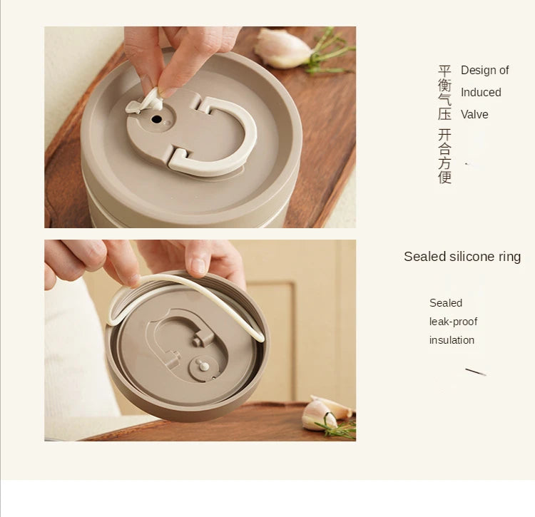 Portable Thermos 304 stainless steel insulated lunch box leakproof sealed bucket student lunch box multi-layer Round bento box