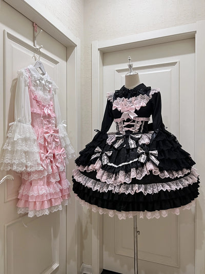 Original Lolita Dress Set Doll Feeling Girl Women's Sweet Jsk Suspender Dress Princess Fairy Lace Bow Sling Cake Dresses