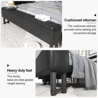 King Size Bed Frame with Star Projector & Charging Station, Metal Upholstered Bed frame with Headboard, Heavy Duty Beds