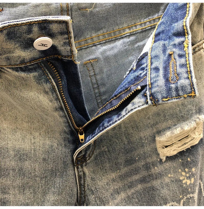 Fashion 2024 New Men's Casual Jeans Distressed Ripped Designer Luxury Boyfriend Spring Autumn Denim Slim Full Length Pants