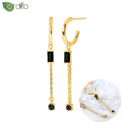 925 Sterling Silver Needle Fashion Round Pendant Small Earrings Luxury Gold Hoop Earrings for Women Premium Black Jewelry Gifts