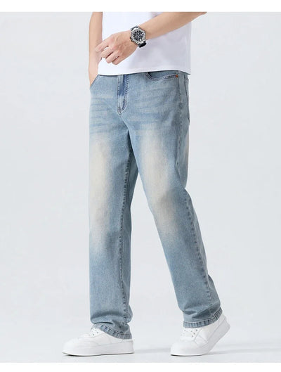 Summer Thin Straight Jeans Men's Clothing Soft Breathable Trousers Male Brand Comfortable Business Loose Denim Pants