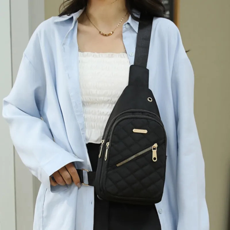 Women Chest Bag Simple Ladies Crossbody Bag Small Sling Backpack Fashion Large Capacity Waterproof Sling Bag with Headphone Jack