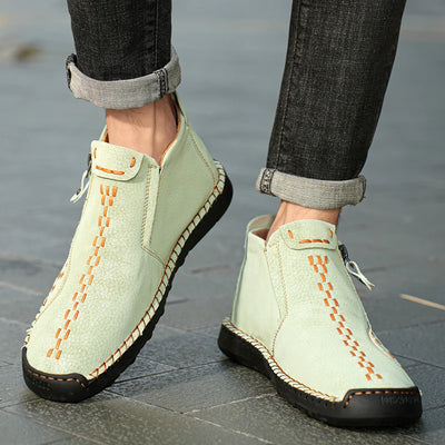 Handmade Leather Casual Shoes For Men Sneakers Men Flat Footwear Zipper Leather Boots Men Ankle Plus Size 39-48