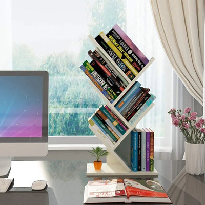Rustic Standing Tree Bookshelf Wood Display Rack For Home Office Decoration Storage Organizer Shelf Bookcase