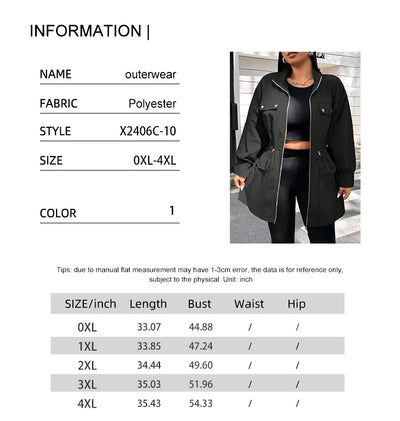 Plus Size Solid Colour Ladies Jacket Casual Fashion Windproof Zip Design Suitable for Autumn and Winter Coat