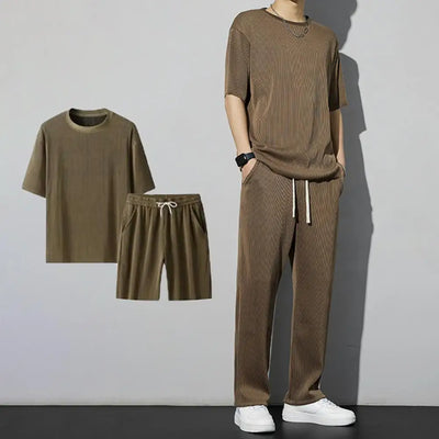 1 Set New Men Summer T-shirt Pants Sports Set men's fitness pants shirt running yoga Fashionable Casual Sports Trousers