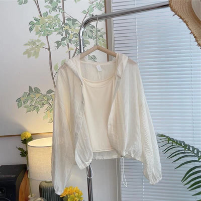 2024 New Faionable Hooded Versatile Texture Sun Protection irt Thin Sle Anti-Aging Women's Summer irt Jaet