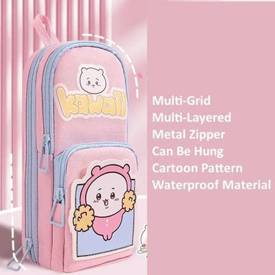 3Layer 6 Pockets Large Capacity Schoolbag shape Pencil Case Pencil Bag Aesthetic Stationery Holder Bag Girls Zipper Pencil Pouch