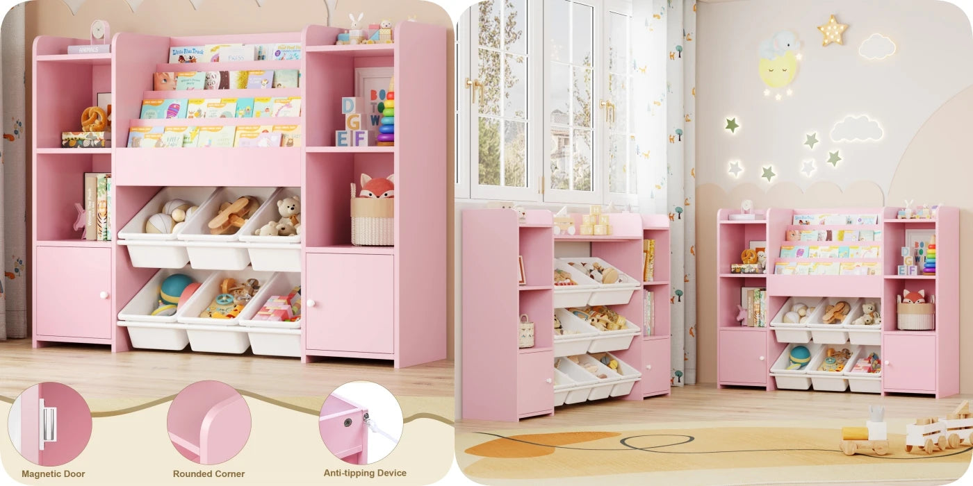 Children's shelf CHILDREN'S room furniture toys chest bookcase CHILDREN'S wardrobe with 6 boxing 4 bookshelves 8 shelves 119x29.5x94cm