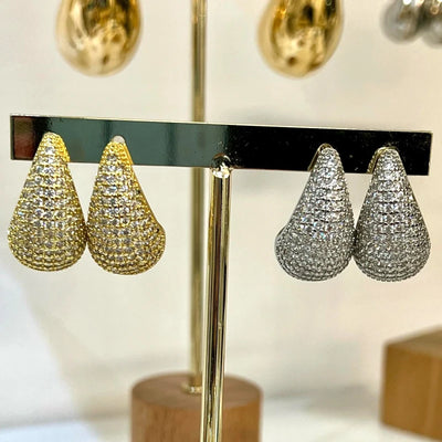 BenS CZ style Chunky Dome Drop Earrings for Women water drop small hoop earrings Brass cubic zirconia stud earring wholesale E55