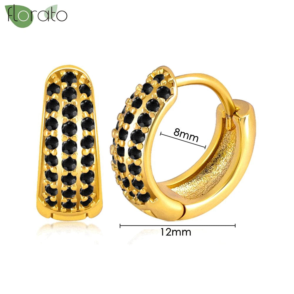 925 Sterling Silver Needle Fashion Round Pendant Small Earrings Luxury Gold Hoop Earrings for Women Premium Black Jewelry Gifts
