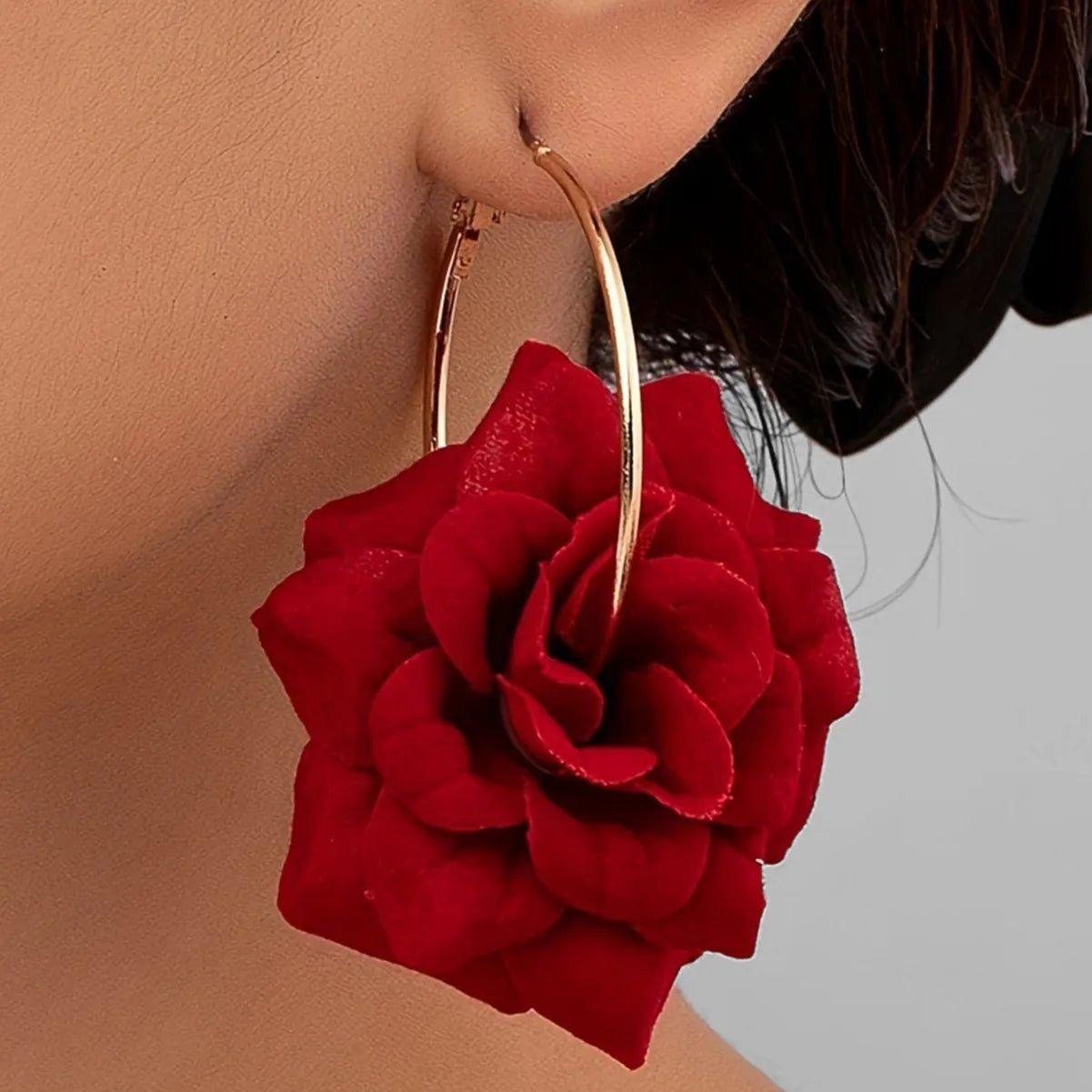 Exaggerated Hoop Earrings Red Green Flower Drop Women Girls Gifts Fashion Jewelry Accessories Hot Sale Party Gift 2025 New Style