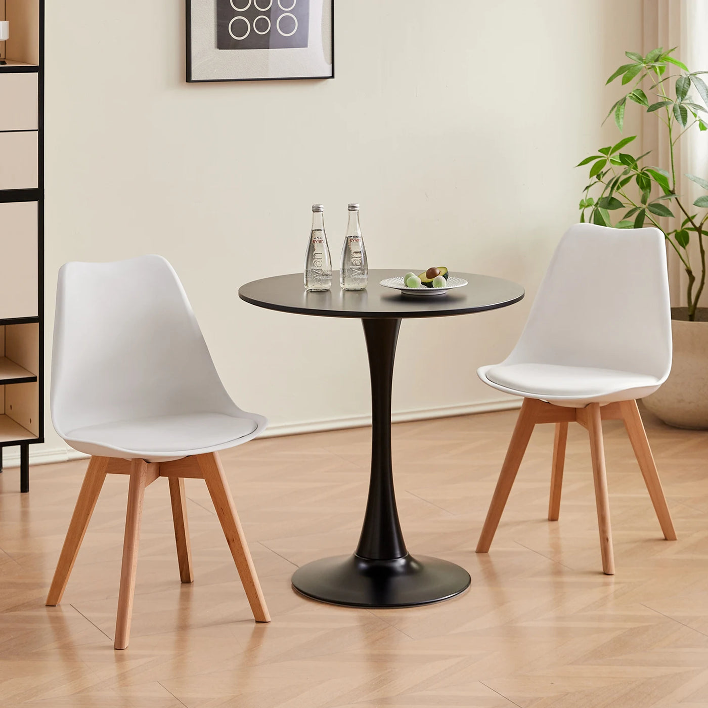 Round Dining Table Elegant White Nordic Tulip Top Dining Table Round Versatile Table Kitchen Coffee Balcony WHite/Black 70cm