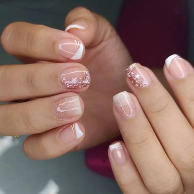 24pcs Press on Nails Square Flower False Nails Wearable Stick-on Nails Fake Nail Uñas Postizas Mujer Накладные Ногти 네일팁