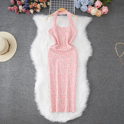 YuooMuoo Women Dress Brand Fashion Geometric Knitting Y2K Halter Bodycon Summer Dress  Sexy Wrap Hips Halter Mini Party Vestidos