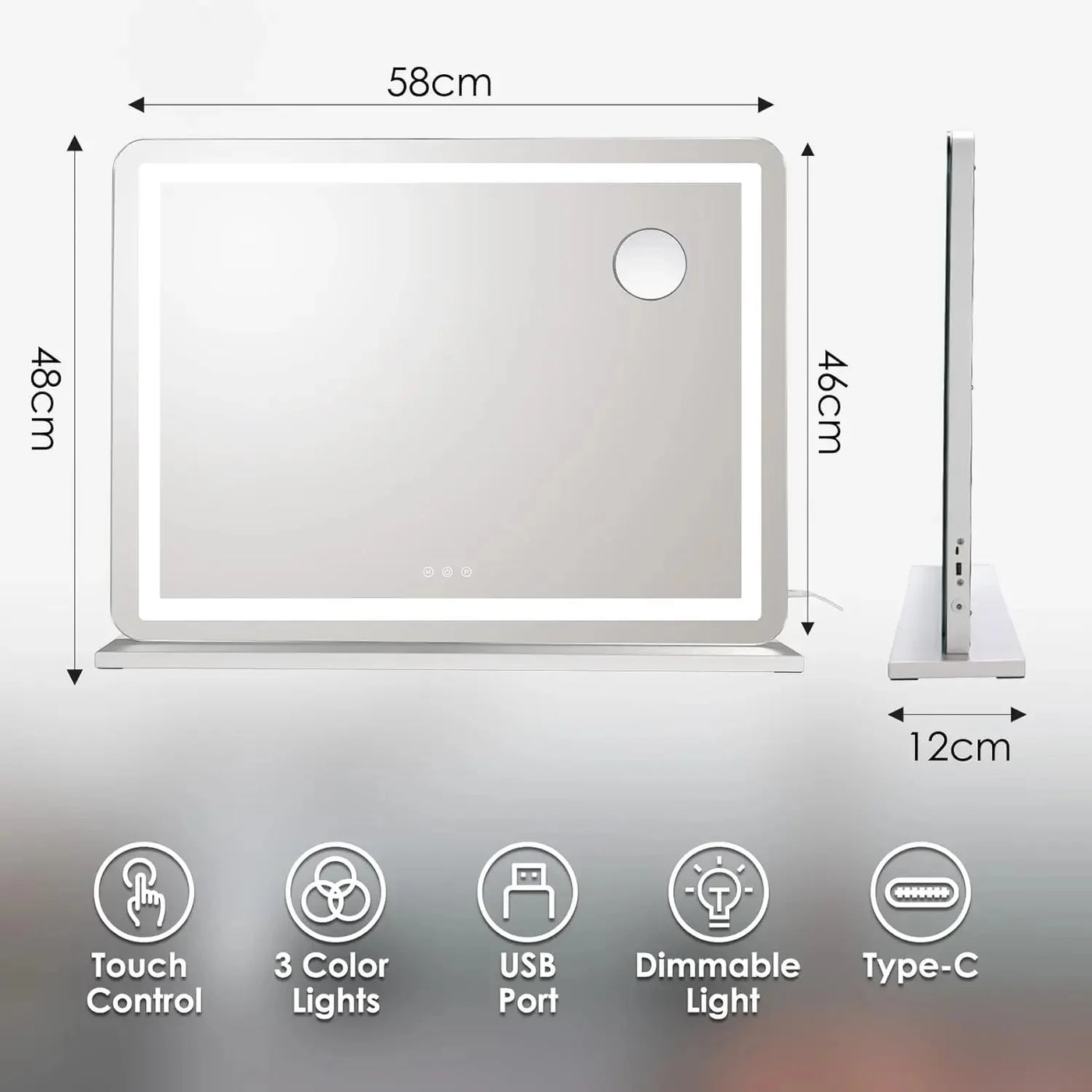 Vanity Mirror w/ Lights 80cm/60cm/50cm Makeup Mirror LED Lights,Touch Screen, 3-Color Lighting,Dimmable,for Vanity Desk Tabletop