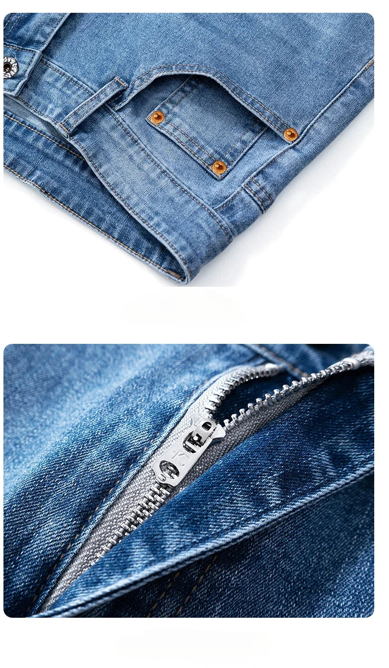 Summer Thin Straight Jeans Men's Clothing Soft Breathable Trousers Male Brand Comfortable Business Loose Denim Pants