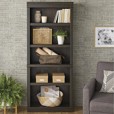 Glendale Oak 5-Shelf Bookcase Adjustable Shelves Vertical Storage Medium Wood Tone Customizable Transitional Style 72.6 lb Model