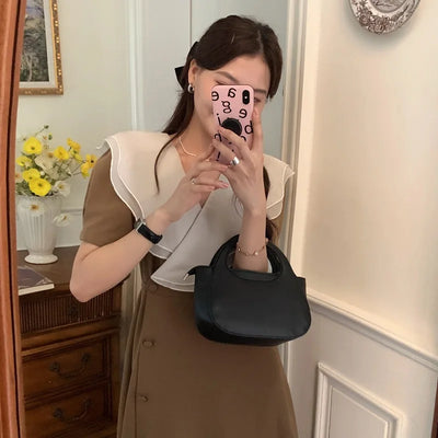 Women Summer Vintage Long Wrapped Dress 2024 New Female Double Layer Ruffled Collar Lacing Up Slim Waist Sundress