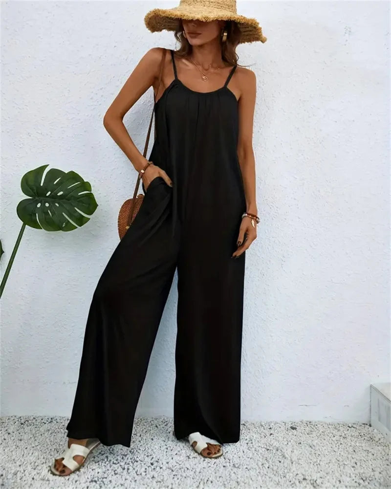 Women Casual Sleeveless Loose Jumpsuit, Digital Printed Suit, Downgraded Color, Spring/summer, 2024