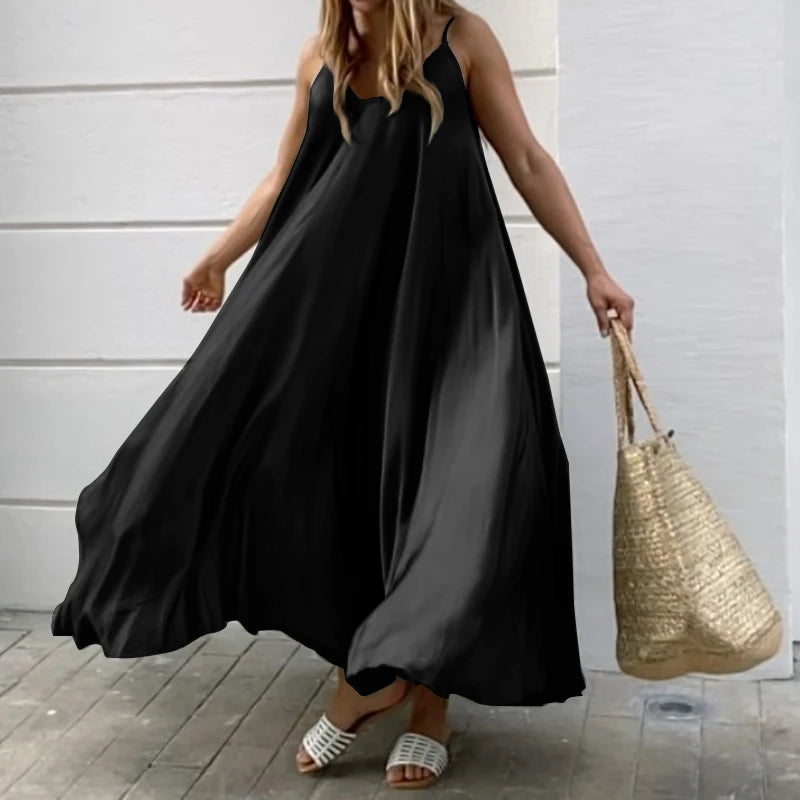 ZANZEA 2024 Summer Holiday Beach Sundress Women Sleeveless Dress Big Swing Vestidos Casual Sexy Bohemian Solid Color Robe Femme