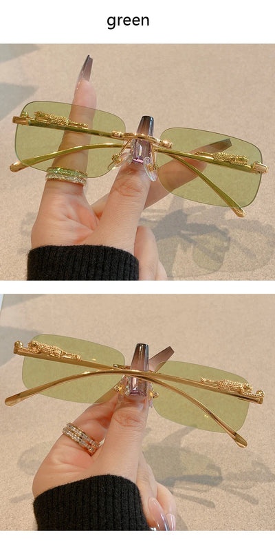 12pcs Brand Leopard Rimless Rectangle Sunglasses Fashion Y2K Frameless Sun Glasses Shades for Women Men UV400