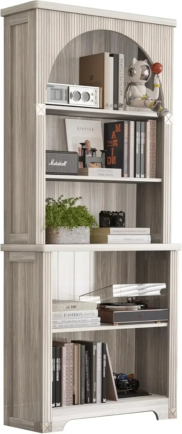 71" Tall Arched Bookcase with Storage, Modern 6-Tier Arched Cabinet with Door,Arched Bookshelf Cabinet with Open Display Storage