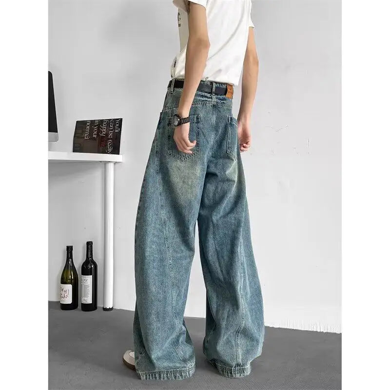 Men Baggy Jeans Wide Leg Unisex Streetwear Hip Hop Dance Pants Loose Fit Trousers Oversized Urban Jogger Street Dance Clothing