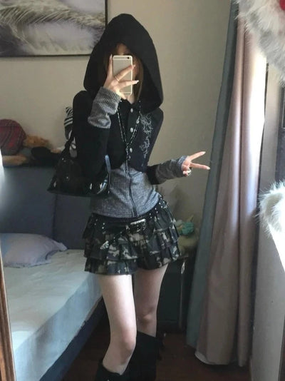 Print Tunic Hooded Y2k Coat Streetwear Fashion Casual Hoodies Tops Ropa Mujer Vintage Sweatshirts 2024 Women's Clothes White