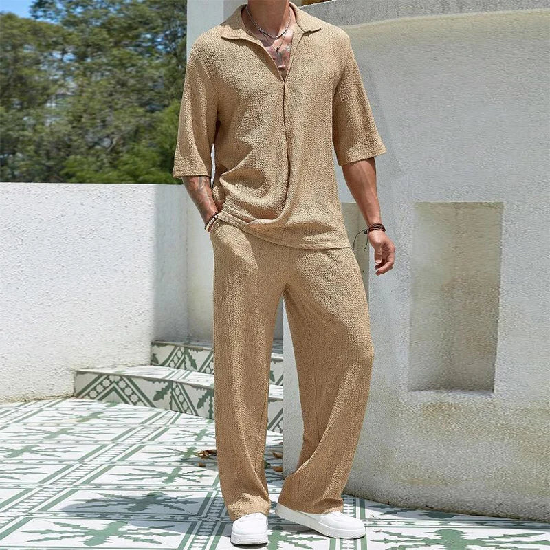 2024 Spring Summer Casual Cotton Shirts And Pants Suits Men Vintage Half Sleeve Irregular Cardigan Two Piece Sets Mens Outfits
