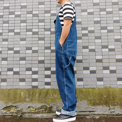 Men's Overalls Jumpsuit Large Size Strap Straight Blue Jeans With 7 Pockets