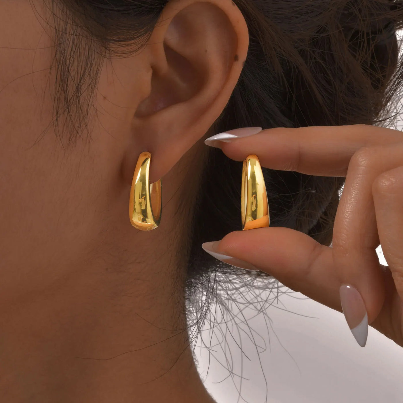 Oval Hoop Earrings for Women, Small Thick Geometic Earring Huggies, Gold Plated Hypoallergenic Minimalist Jewelry
